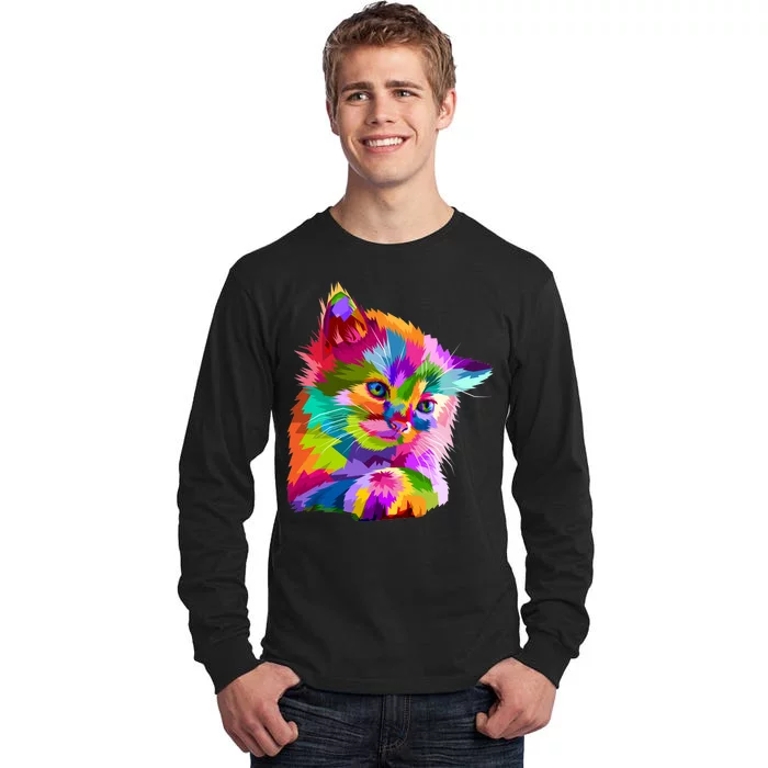 Colorful Atyle Cat Head Pop Tall Long Sleeve T-Shirt