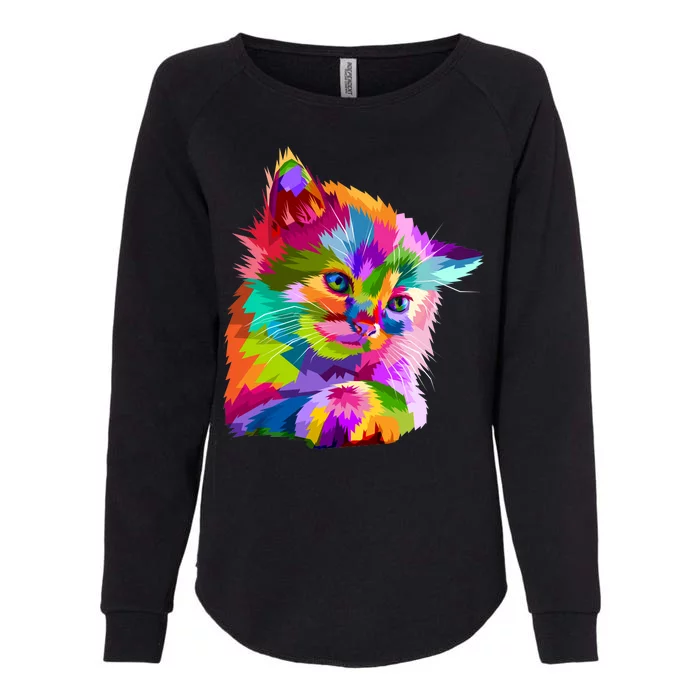 Colorful Atyle Cat Head Pop Womens California Wash Sweatshirt