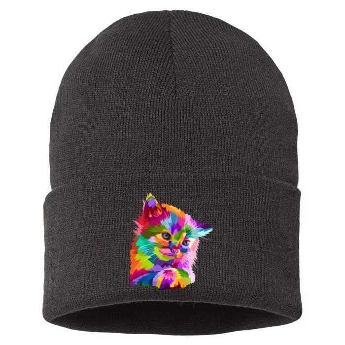 Colorful Atyle Cat Head Pop Sustainable Knit Beanie