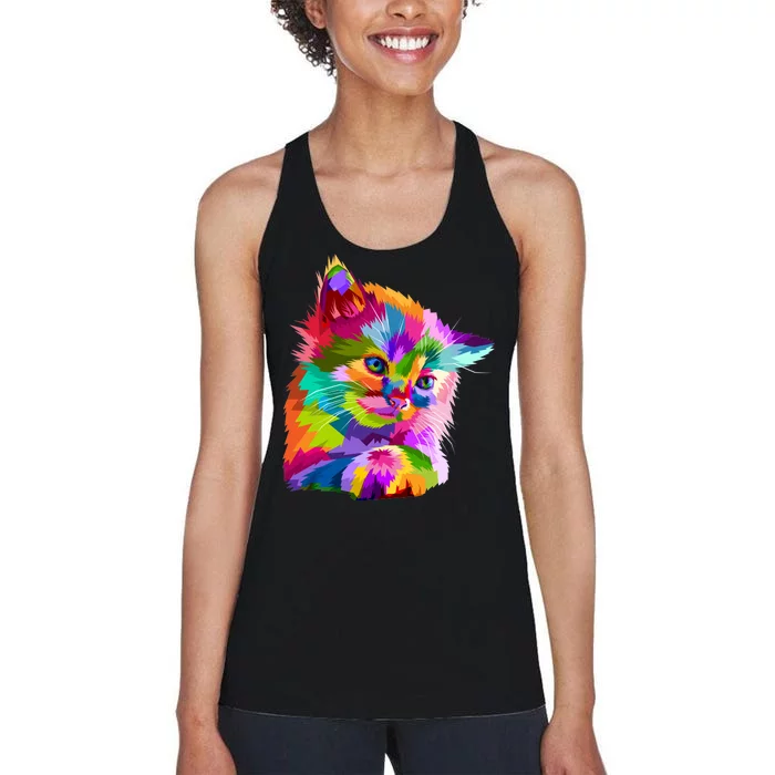 Colorful Atyle Cat Head Pop Women's Racerback Tank