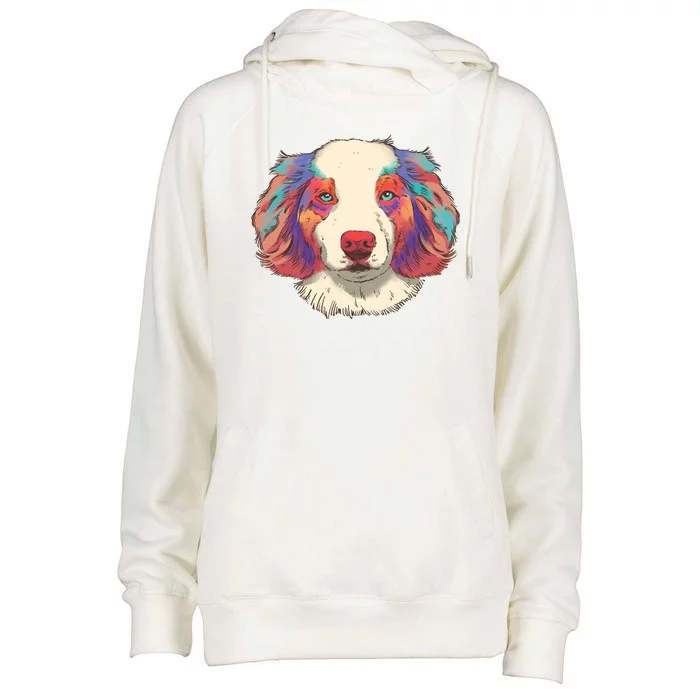 Colorful Australian Shepherd Womens Funnel Neck Pullover Hood