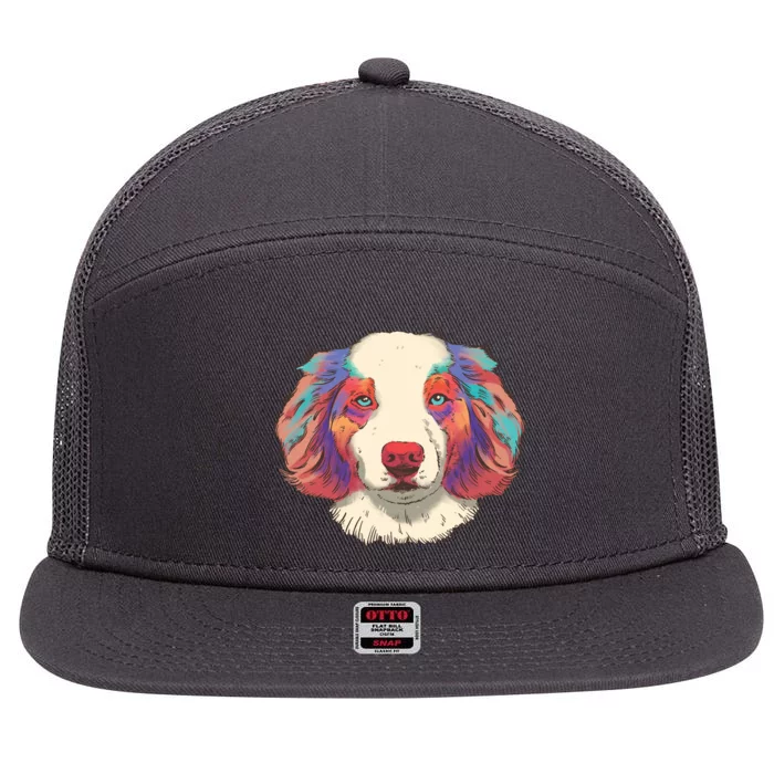 Colorful Australian Shepherd 7 Panel Mesh Trucker Snapback Hat