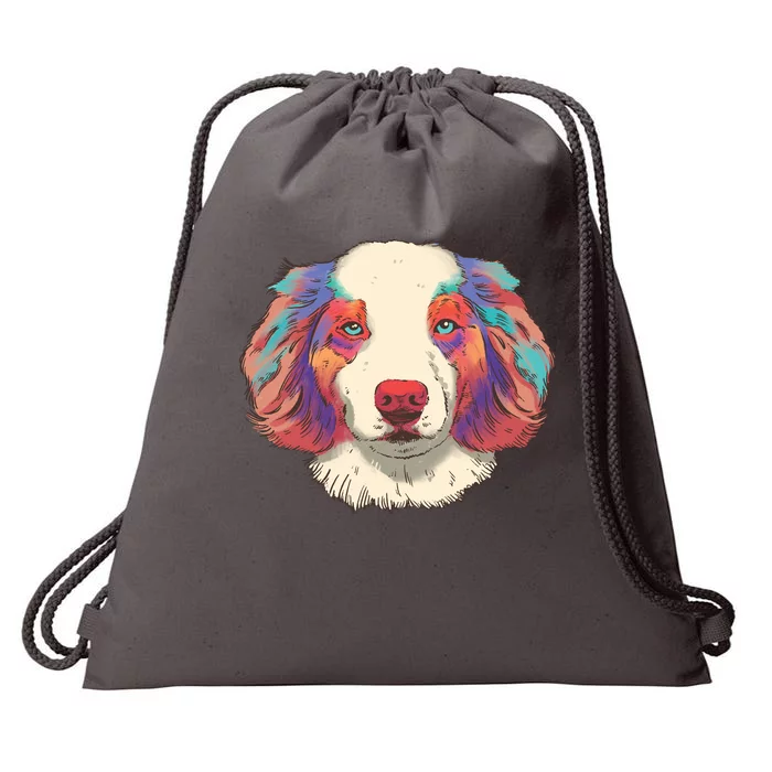 Colorful Australian Shepherd Drawstring Bag