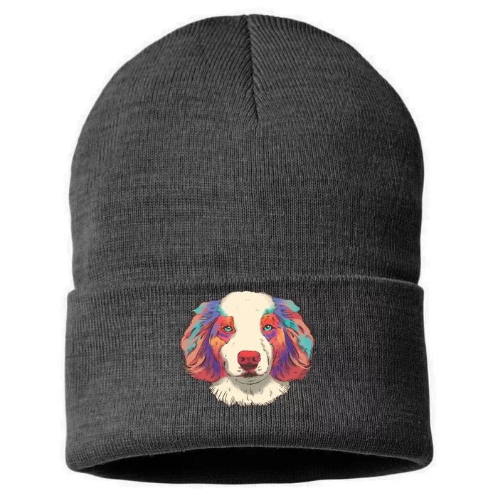 Colorful Australian Shepherd Sustainable Knit Beanie