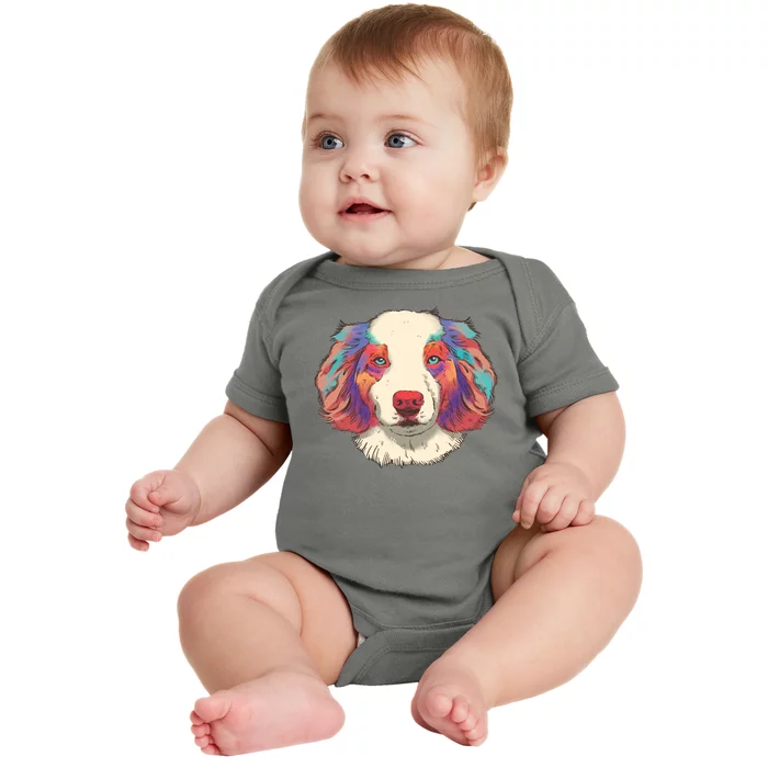 Colorful Australian Shepherd Baby Bodysuit