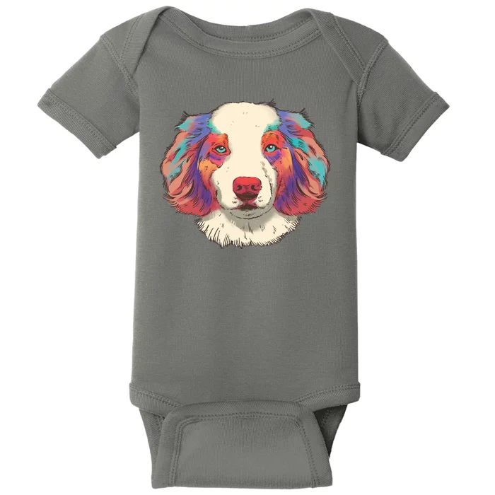 Colorful Australian Shepherd Baby Bodysuit