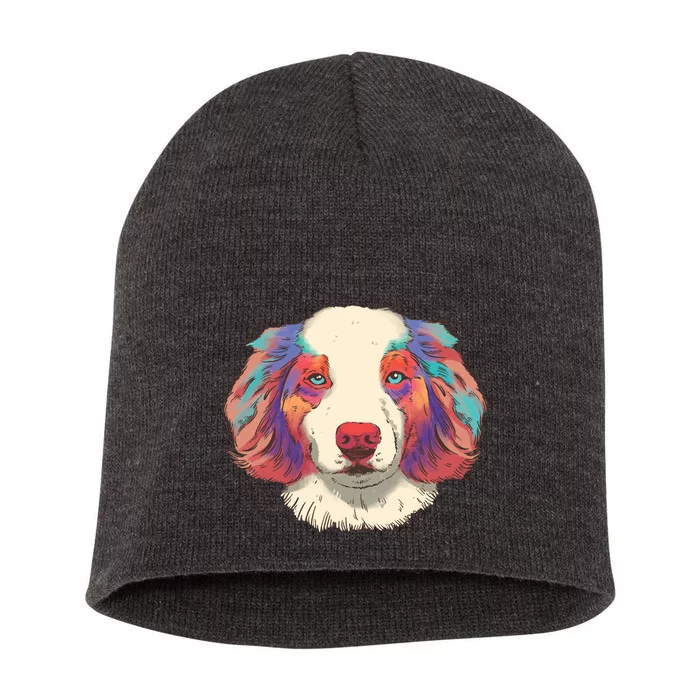 Colorful Australian Shepherd Short Acrylic Beanie