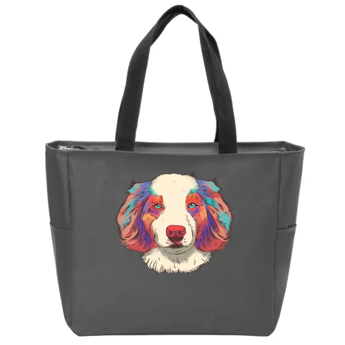 Colorful Australian Shepherd Zip Tote Bag