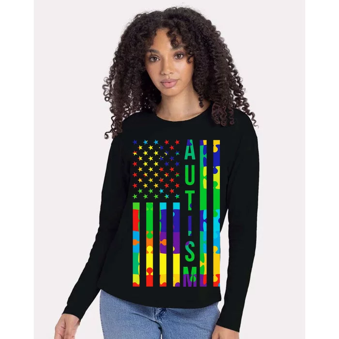 Colorful Autism Puzzle Flag Womens Cotton Relaxed Long Sleeve T-Shirt