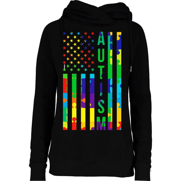 Colorful Autism Puzzle Flag Womens Funnel Neck Pullover Hood