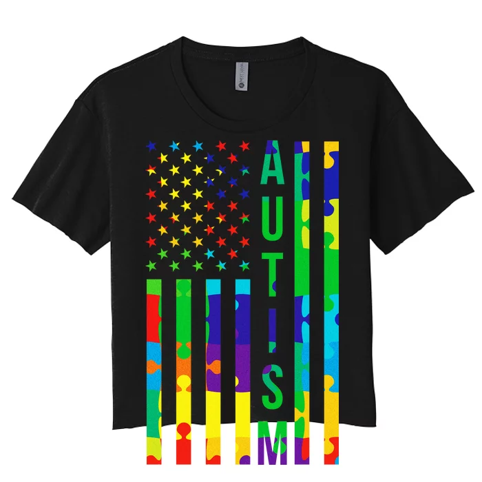 Colorful Autism Puzzle Flag Women's Crop Top Tee