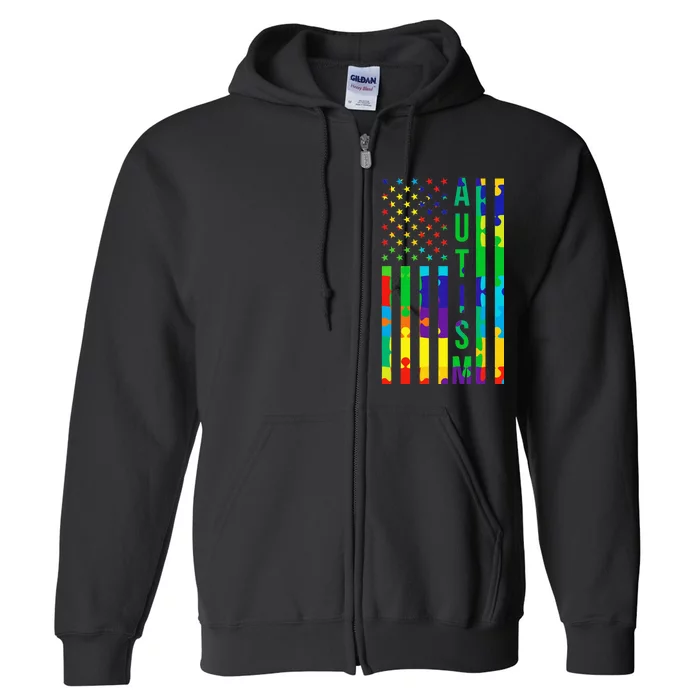 Colorful Autism Puzzle Flag Full Zip Hoodie