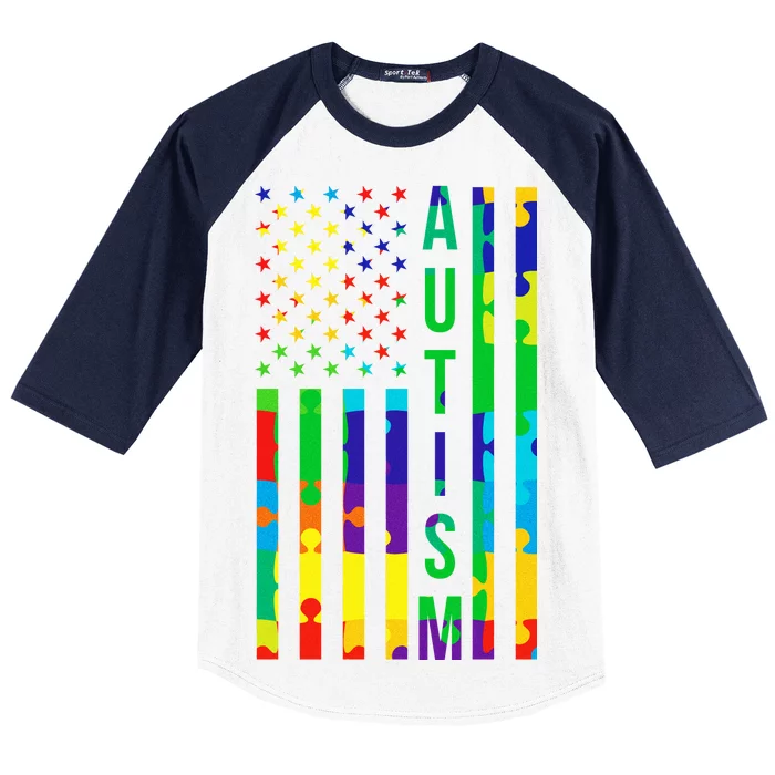 Colorful Autism Puzzle Flag Baseball Sleeve Shirt