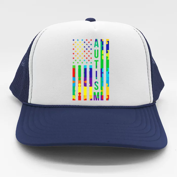 Colorful Autism Puzzle Flag Trucker Hat