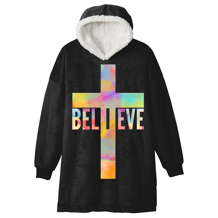 Colorful Believe Christian Cross Hooded Wearable Blanket