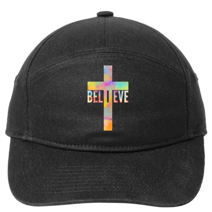 Colorful Believe Christian Cross 7-Panel Snapback Hat