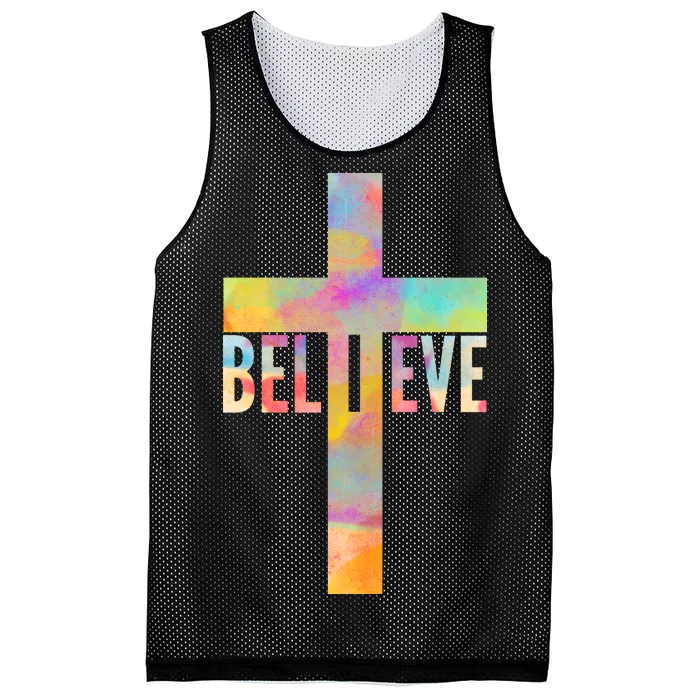 Colorful Believe Christian Cross Mesh Reversible Basketball Jersey Tank