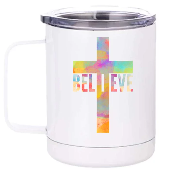 Colorful Believe Christian Cross Front & Back 12oz Stainless Steel Tumbler Cup