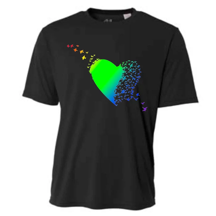 Colorful Bird Flocking Heart Rainbow Cooling Performance Crew T-Shirt