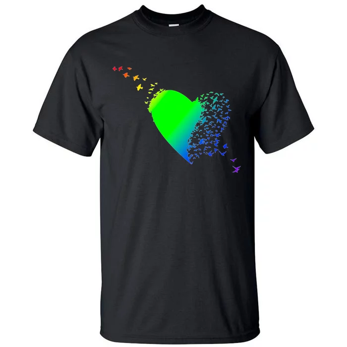 Colorful Bird Flocking Heart Rainbow Tall T-Shirt