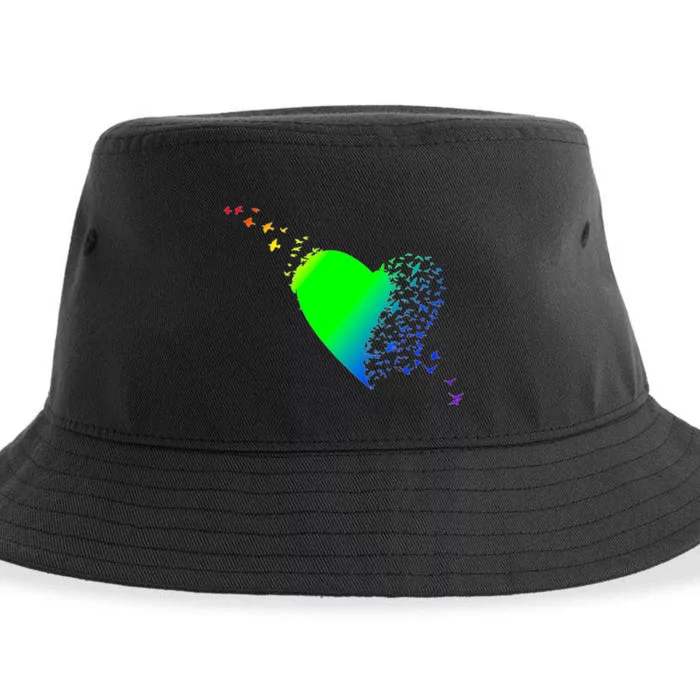 Colorful Bird Flocking Heart Rainbow Sustainable Bucket Hat