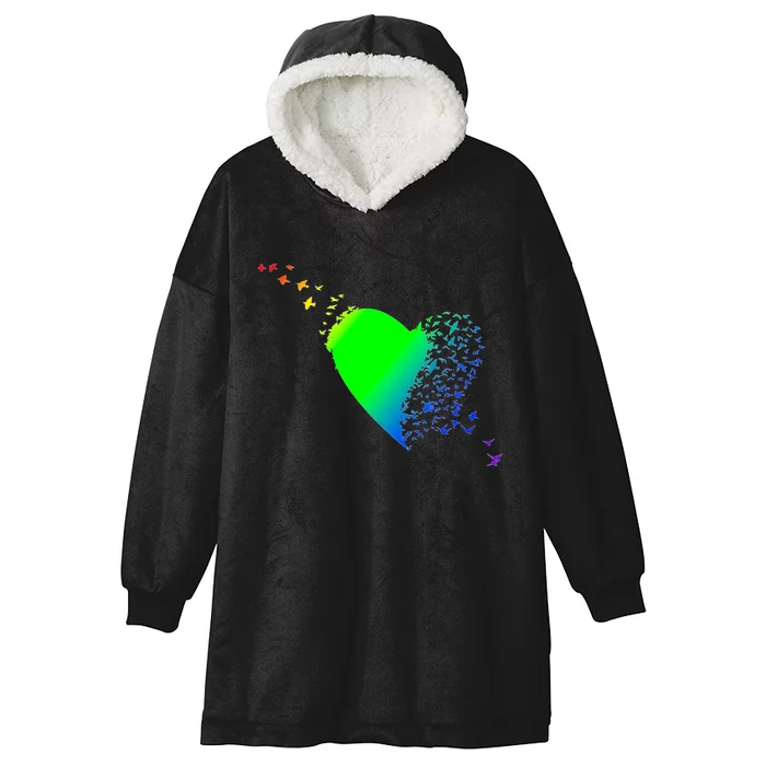 Colorful Bird Flocking Heart Rainbow Hooded Wearable Blanket