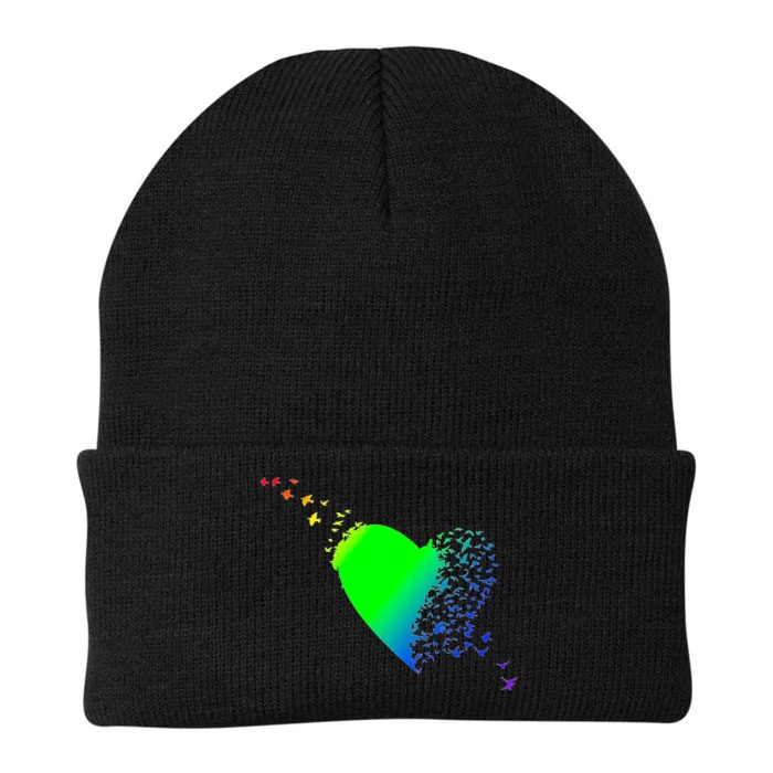 Colorful Bird Flocking Heart Rainbow Knit Cap Winter Beanie