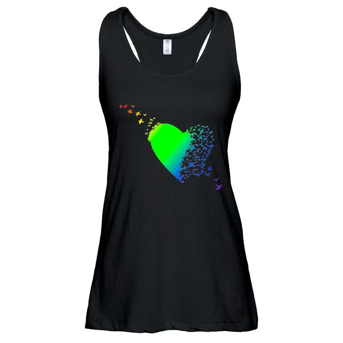 Colorful Bird Flocking Heart Rainbow Ladies Essential Flowy Tank