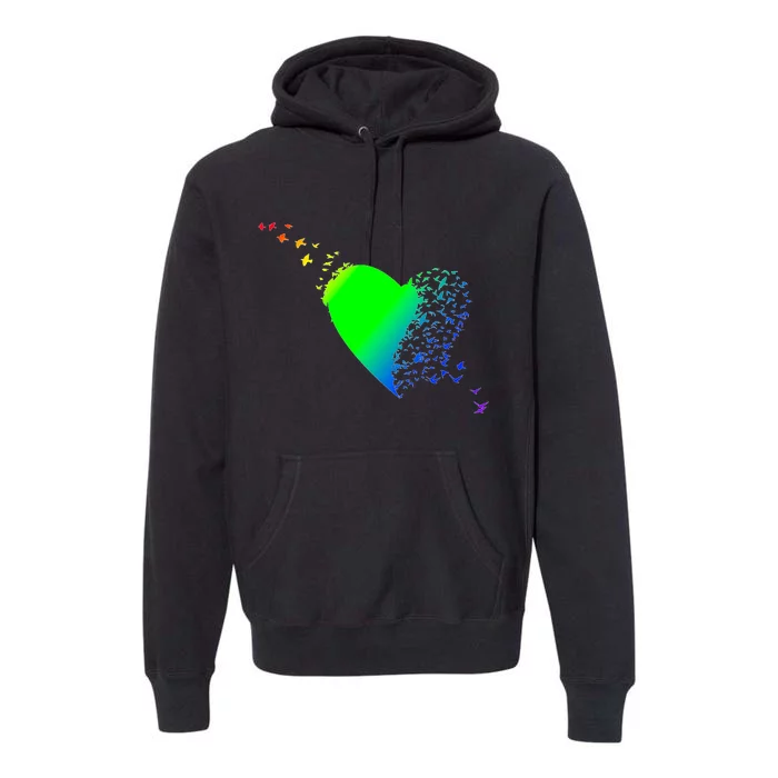 Colorful Bird Flocking Heart Rainbow Premium Hoodie