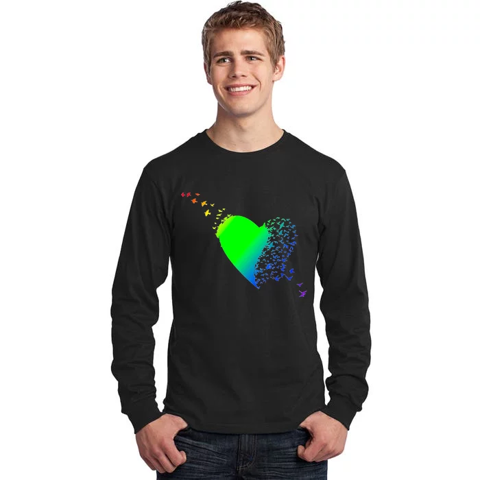 Colorful Bird Flocking Heart Rainbow Tall Long Sleeve T-Shirt