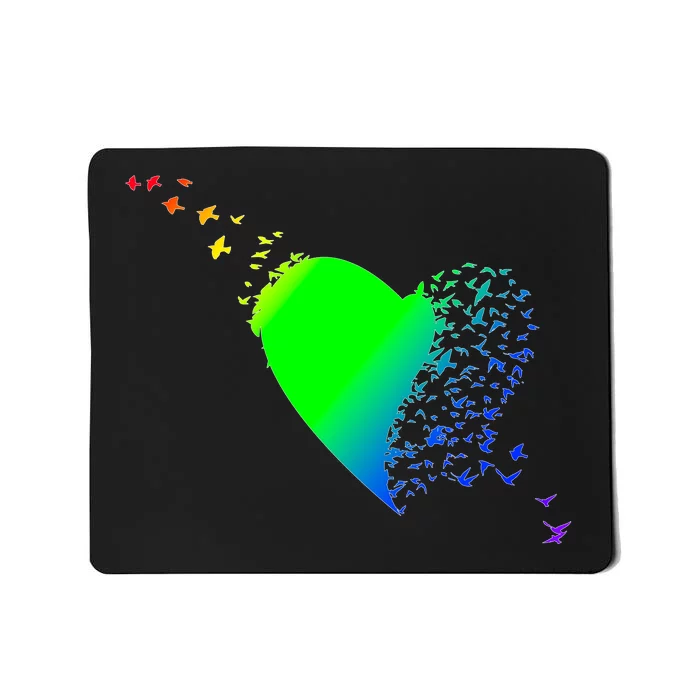 Colorful Bird Flocking Heart Rainbow Mousepad