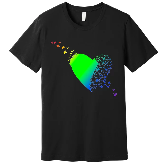 Colorful Bird Flocking Heart Rainbow Premium T-Shirt