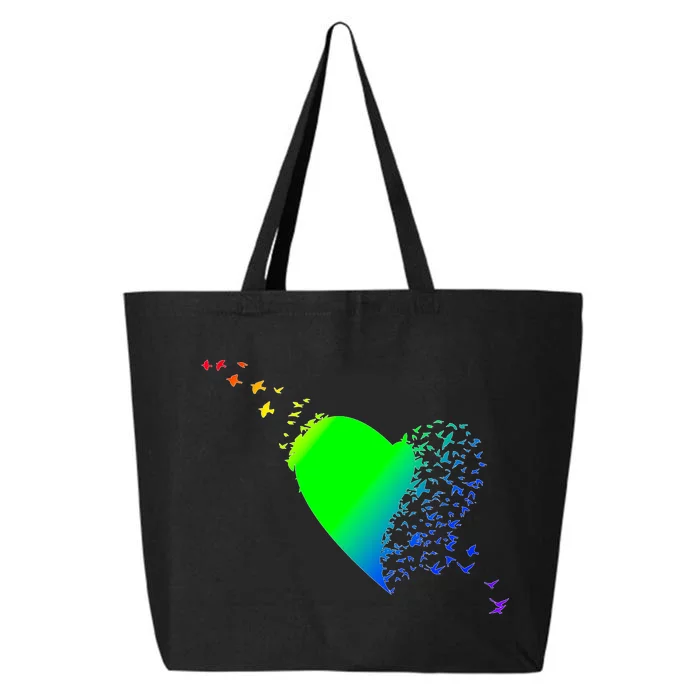 Colorful Bird Flocking Heart Rainbow 25L Jumbo Tote