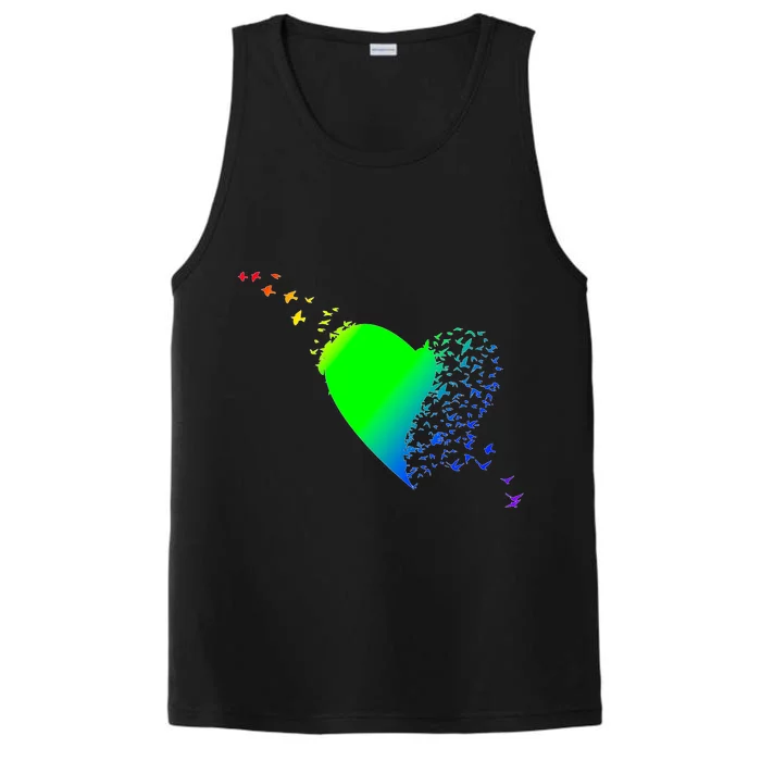 Colorful Bird Flocking Heart Rainbow Performance Tank