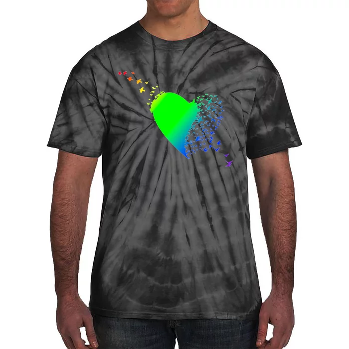 Colorful Bird Flocking Heart Rainbow Tie-Dye T-Shirt