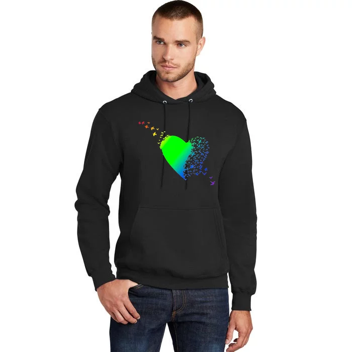 Colorful Bird Flocking Heart Rainbow Tall Hoodie