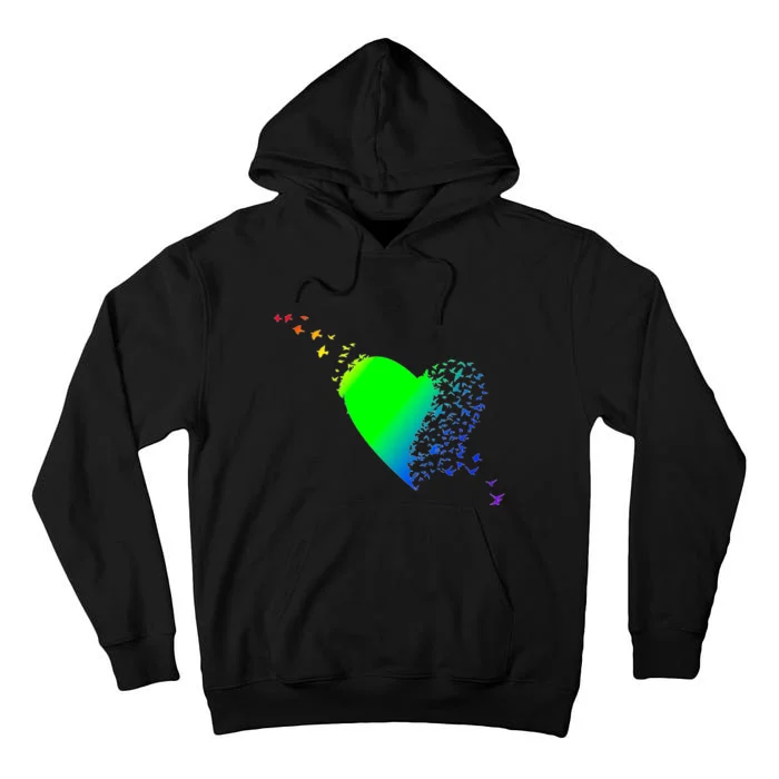 Colorful Bird Flocking Heart Rainbow Tall Hoodie