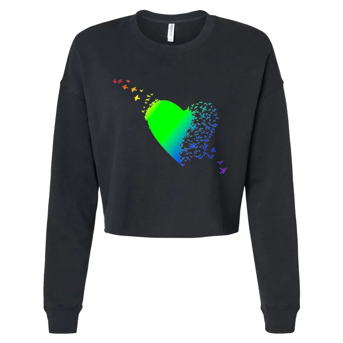 Colorful Bird Flocking Heart Rainbow Cropped Pullover Crew