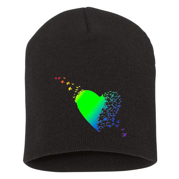 Colorful Bird Flocking Heart Rainbow Short Acrylic Beanie