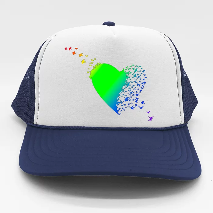 Colorful Bird Flocking Heart Rainbow Trucker Hat