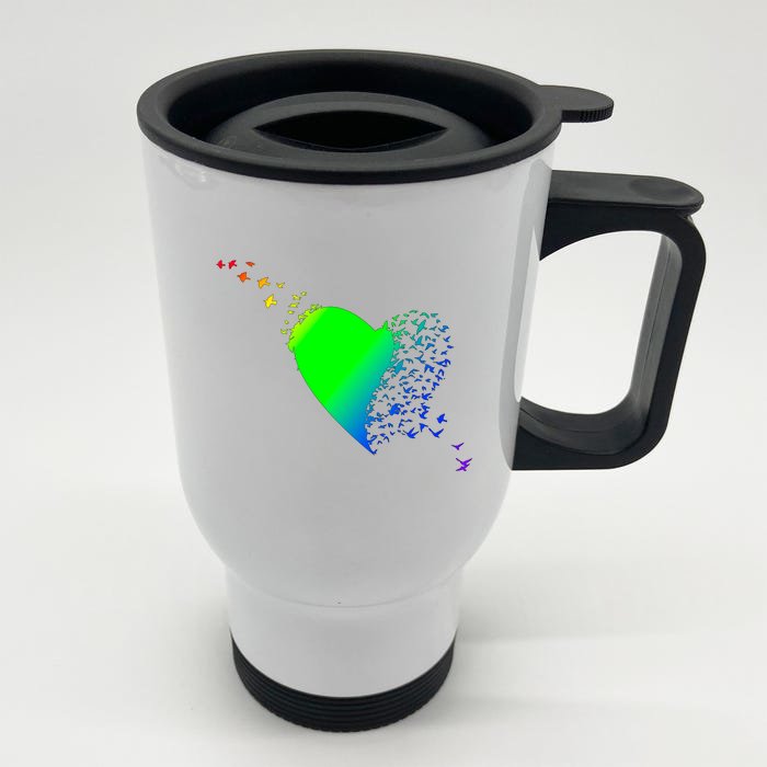 Colorful Bird Flocking Heart Rainbow Front & Back Stainless Steel Travel Mug