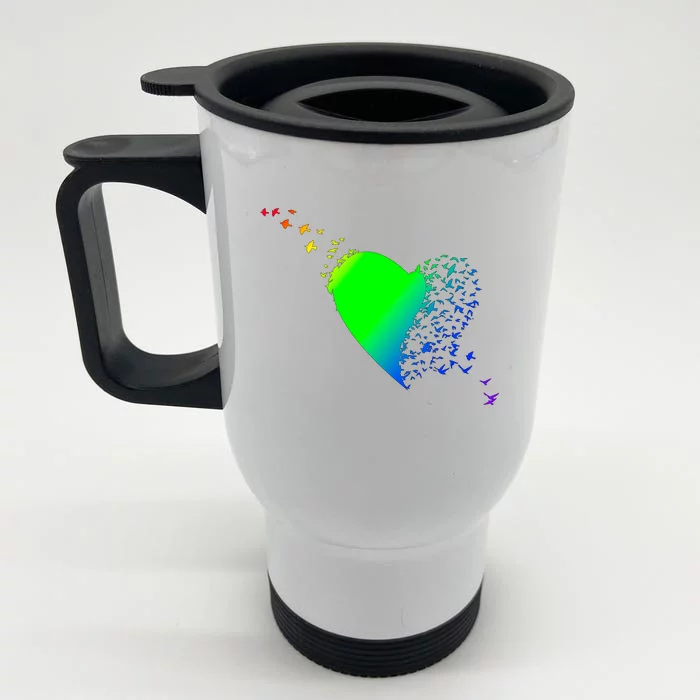 Colorful Bird Flocking Heart Rainbow Front & Back Stainless Steel Travel Mug