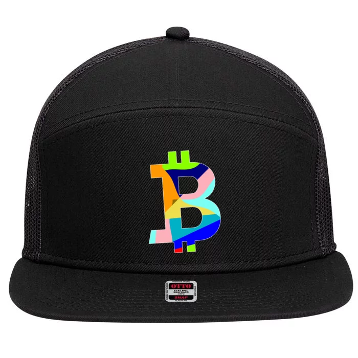 Colorful Bitcoin BTC Logo Crypto Currency 7 Panel Mesh Trucker Snapback Hat