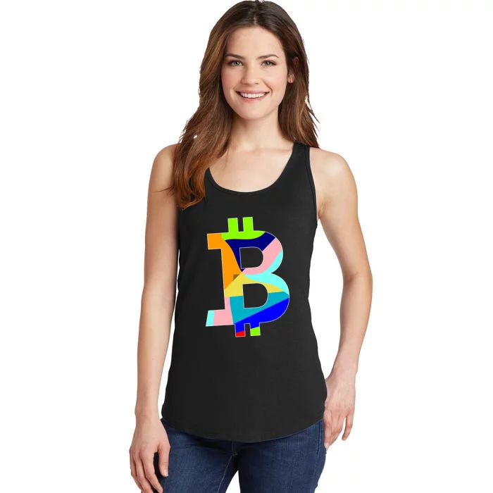 Colorful Bitcoin BTC Logo Crypto Currency Ladies Essential Tank