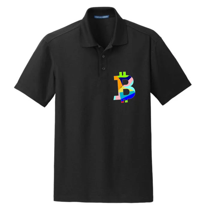 Colorful Bitcoin BTC Logo Crypto Currency Dry Zone Grid Performance Polo