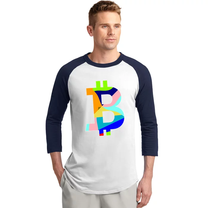 Colorful Bitcoin BTC Logo Crypto Currency Baseball Sleeve Shirt