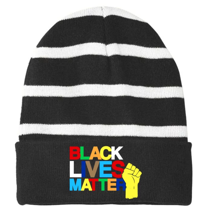 Colorful Black Lives Matter Fist African Style Striped Beanie with Solid Band