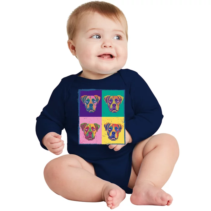 Colorful Boxer Dogs Baby Long Sleeve Bodysuit