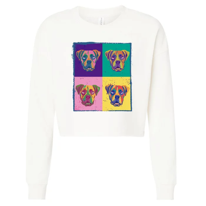 Colorful Boxer Dogs Cropped Pullover Crew