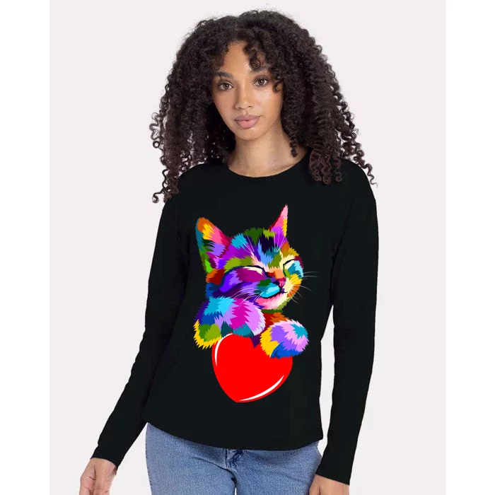 Colorful Cat Full Of Love Kitten Lovers Womens Cotton Relaxed Long Sleeve T-Shirt